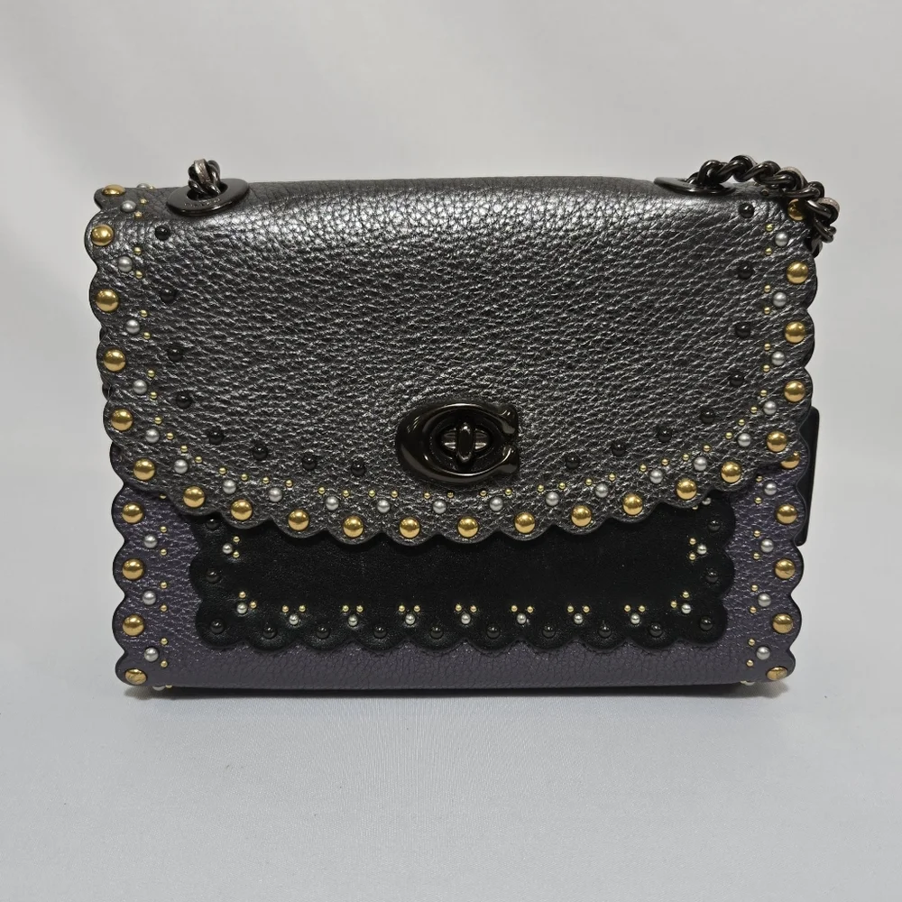 Coach Restored Parker 18 With Scallop Rivets Pewter/Metallic Eggplant Purse